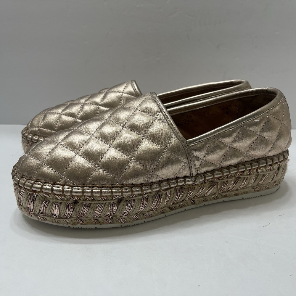 J/Slides Metallic Quilted Leather Espadrille Rose Gold Women's 8